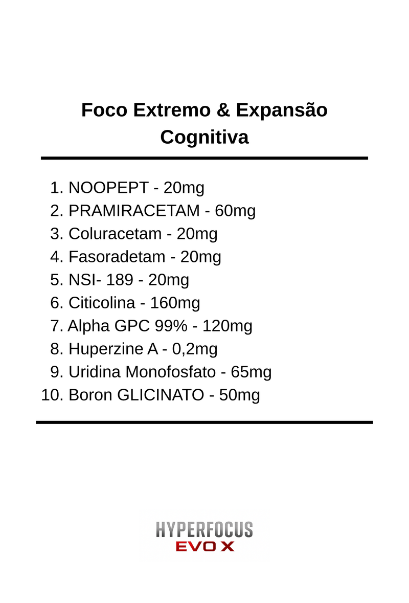 HYPERFOCUS EVO X - O NOOTRÓPICO MAIS AVANÇADO DO BRASIL (30 COMPOSTOS PREMIUM) - POTE COM 150 CÁPSULAS