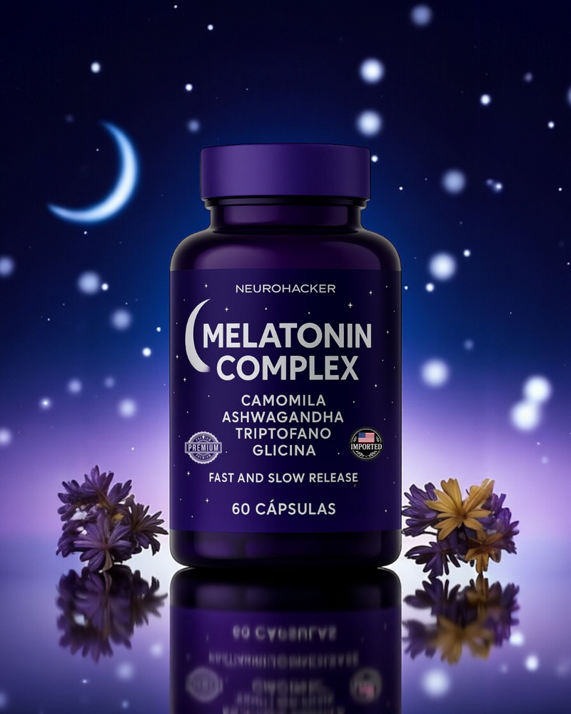 MELATONIN COMPLEX - FÓRMULA PREMIUM COM ASHWAGANDHA + CAMOMILA PARA SONO PROFUNDO