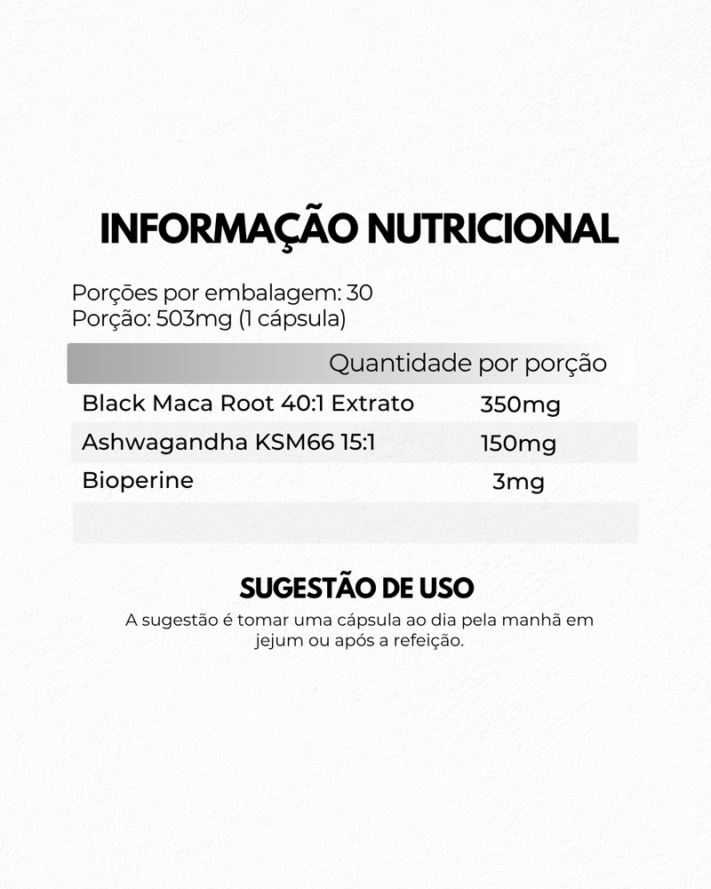 BLACK MACA NEUROHACKER + ASHWAGANDHA KSM66 – EQUILÍBRIO HORMONAL, LIBIDO E PERFORMANCE NATURAL
